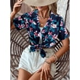 thumbnail image 3 of KimSoong Women's Leisure Streetwear Beachwear Lapel V-Neck Hawaiian Tropical Floral Print Blouse, 3 of 3