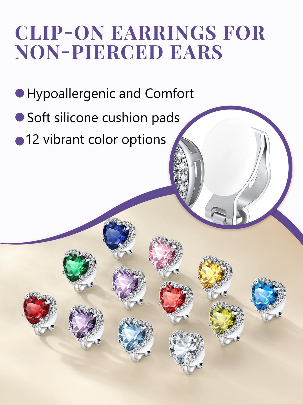 Silvora Clip on Earrings for Women February Amethyst Heart Birthstone Non Pierced Earring Jewelry Gift for Daughter Birthday Thanksgiving