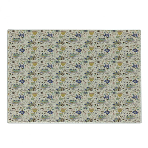 Botanical Cutting Board, Abstract and Floral Pattern on Pastel Background Romantic Summer Garden, Decorative Tempered Glass Cutting and Serving Board, Small Size, Multicolor, by Ambesonne