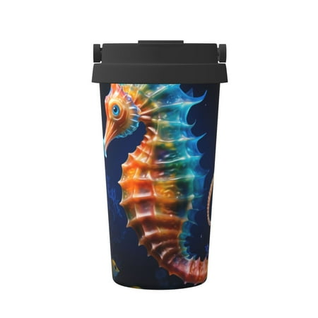 

KLL Yellow Fish Seahorse Pattern Stainless Steel Vacuum Insulated Tumbler - Carry Insulated Coffee Mug - Reusable Insulated Cold Brew Iced Coffee Cup Thermos