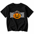 thumbnail image 2 of 【New Arrival】 Cute Jack O Lantern Graphic Tee, Pumpkin Baseball Cap Checkerboard Halloween T-Shirt, 2 of 8
