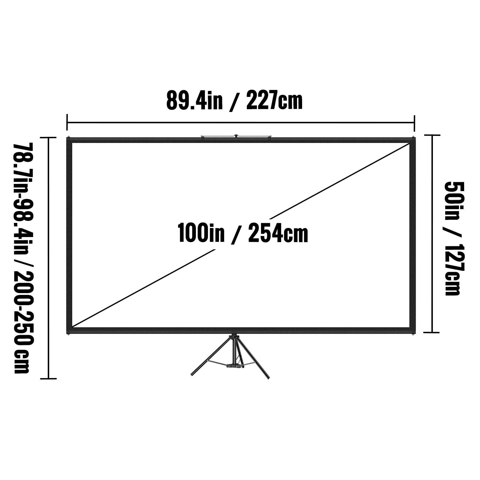 KFFKFF Portable Projector Screen with Tripod Stand, 100inch 16:9 4K HD, Wrinkle-Resistant, Adjustable Height, Ideal for Indoor & Outdoor Movie Viewing, Home Theater, Gaming, Office Use