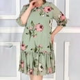 thumbnail image 2 of Vestido de Verano para Mujeres, Suelto Estampado Cuello Redondo 1/2 Manga Vestido de Gasa Casual Hecho de Poliéster Ligero, Vestido de Verano con Mangas, 2 of 6
