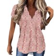 thumbnail image 1 of Womens Summer Casual Floral Print Short Sleeve Casual Front Ruffle Plain Lightweight Tops, 1 of 6