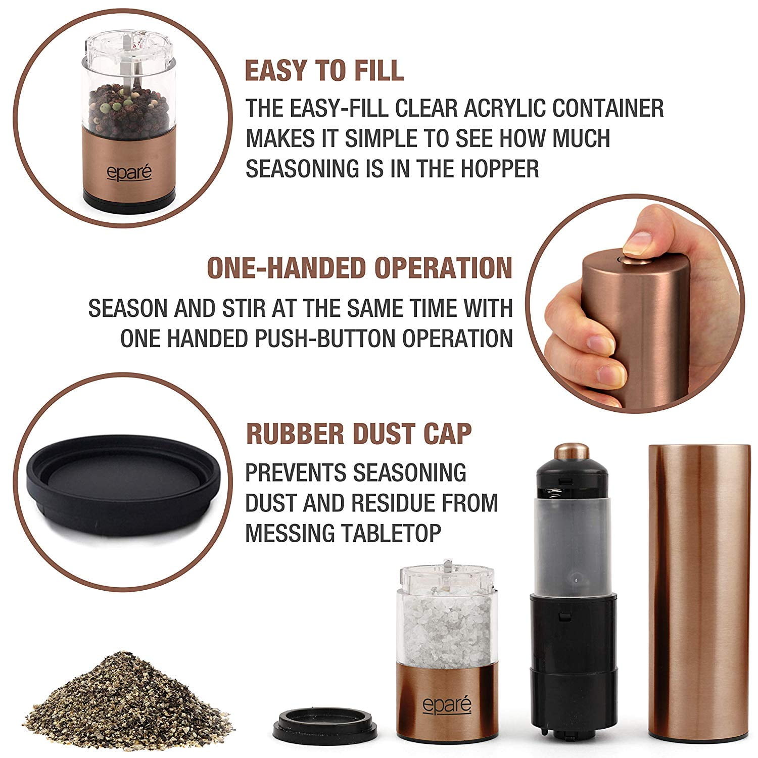 Epare Battery Operated Salt or Pepper Grinder - Ceramic Burr