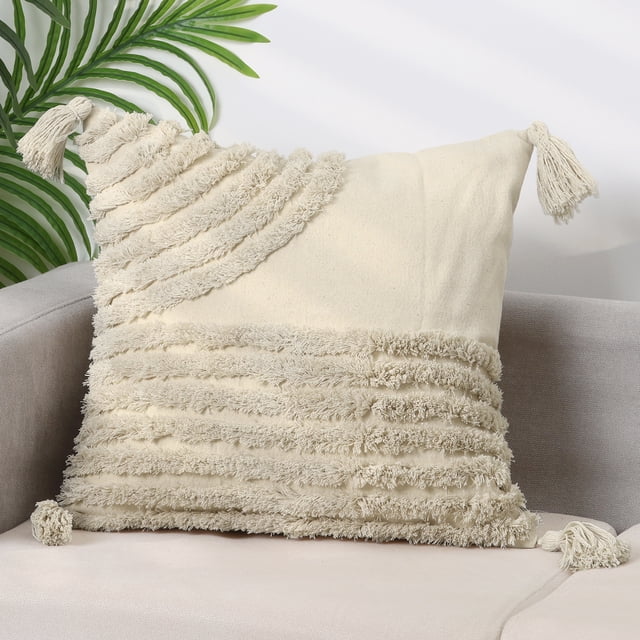 Funda de cojín bohemia REGALWOVEN, fundas decorativas con borlas, funda de cojín tufted bohemia Geométrico-2 18" x 18"