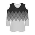 thumbnail image 6 of Gray Women's Long Sleeve T-shirt, 3/4 Length Sleeve Womens Tops 2025 Spring Neck Casual Print Tunic T Shirts Three Quarter Length Womens Tops,Women's Long sleeve T-shirt M, 6 of 7