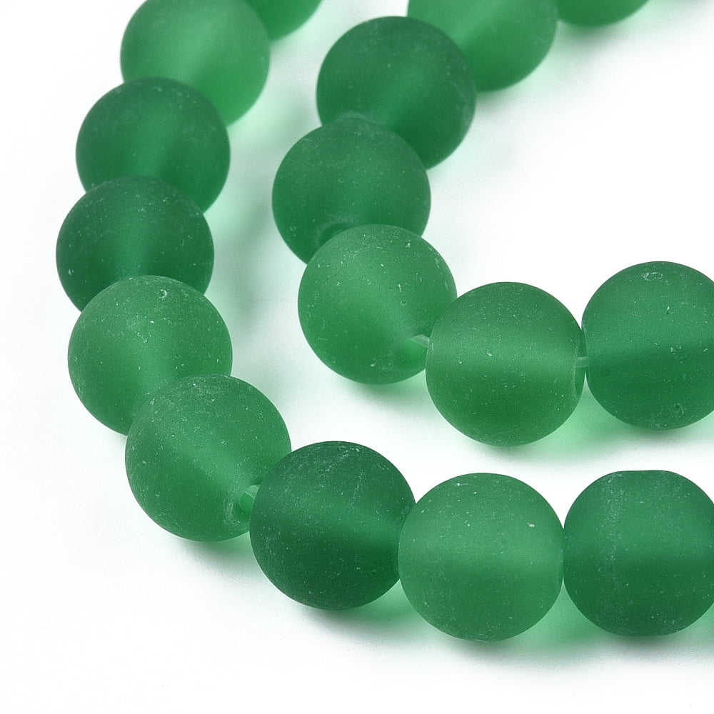 Transparent Glass Beads Strands Frosted Round Sea Green 9.5~10mm Hole: 1.5mm 41~42pcs/strand 14.88~15.12 inch(37.8~38.4cm)
