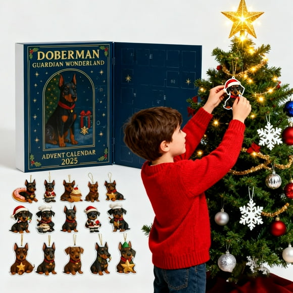NAOJIE Doberman Advent Calendar 2025,24 Days of Festive Doberman Ornaments,2d Acrylic Christmas Countdown Calendar,Holiday Gift for Dog Lovers & Collectors,Christmas Tree Decorations
