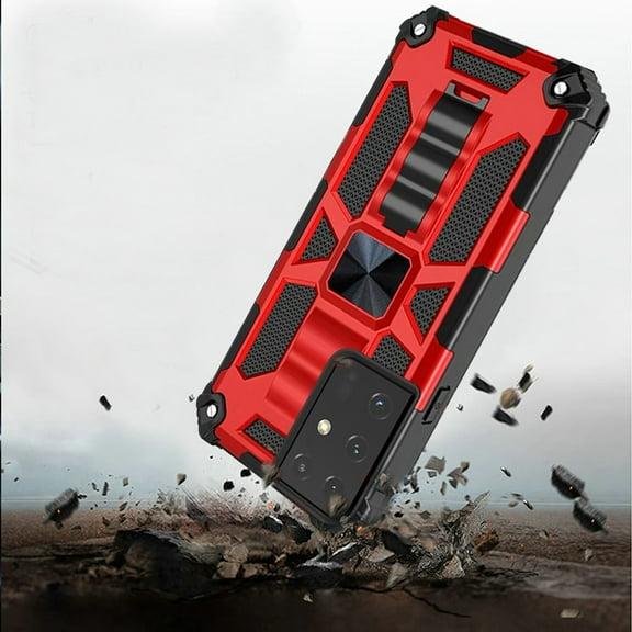 For Samsung Galaxy S21 Ultra (6.8") Heavy Duty Hybrid Shockproof [Military Grade] Rugged Protective with Built-in Magnetic Car Mount Kickstand Cover ,Xpm Phone Case [ Red ]