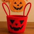 thumbnail image 3 of Halloween Woven Pumpkin Candy Basket with Handles, Cotton Rope Storage Tote for Trick or Treat, Decorative Candy Bowl for Candies Storage, Spooky Gift Basket Container 7x6.3Inch, 3 of 6