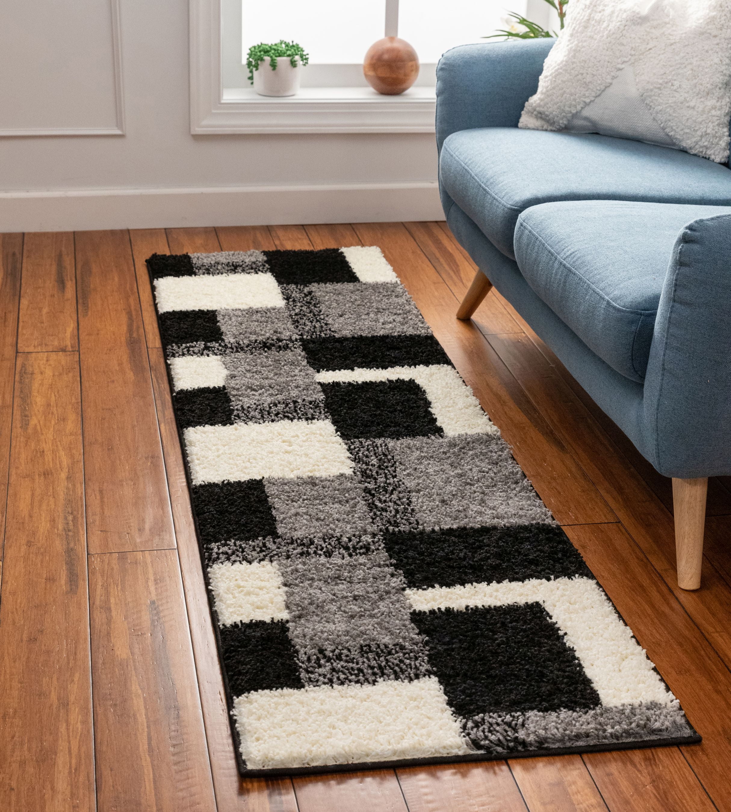Well Woven Madison Basics Shag 2’7” x 9’10” Runner – Cubes in Black, Ultra‑Soft 2” Pile, Stain‑Resistant & Easy‑Clean