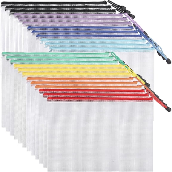 24 Pcs A4 Mesh Zipper Pouch Bags, 13.5×9.5 Inch Waterproof Document Storage Pouches, File Organizer Bags for Office & School