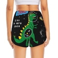 thumbnail image 2 of Lsque Space Dino Cartoon Black Printed Women's Running Shorts with Liner Pockets,Elastic Quick Dry Workout Athletic Gym Yoga Shorts,Womens High Waist Shorts-Large, 2 of 9