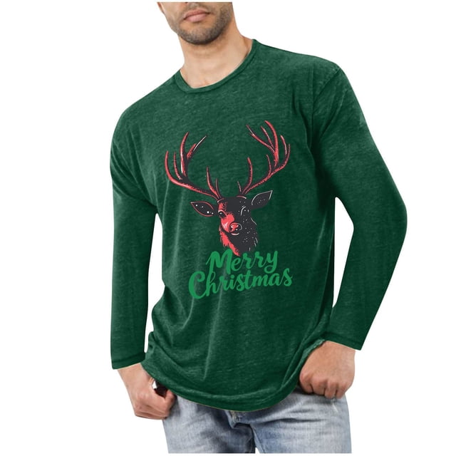 Blusas y camisas de manga larga con cuello redondo para hombre, deportivas, fitness, hogar, pijamas navideños estampados, camiseta de manga larga con cuello redondo, blusa de poliéster para hombre
