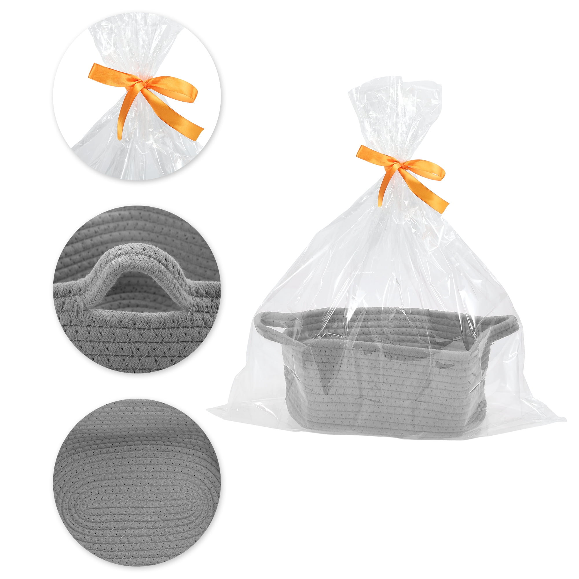 Unique Bargains Woven Empty Gift Decorative Basket with Gift Bag and Ribbon Gray