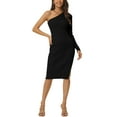 thumbnail image 2 of INSPIRE CHIC Women's One Shoulder Sloping Sleeveless Long Sleeve Midi Party Cocktail Dress L Black, 2 of 6