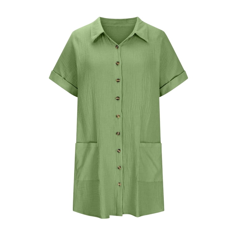 Ecqkame Summer Womens Shirt Dress Casual Short Sleeve Turndown Collar Dress  Solid Color Button Down Beach Dresses with Pockets Mint Green S -  Walmart.com