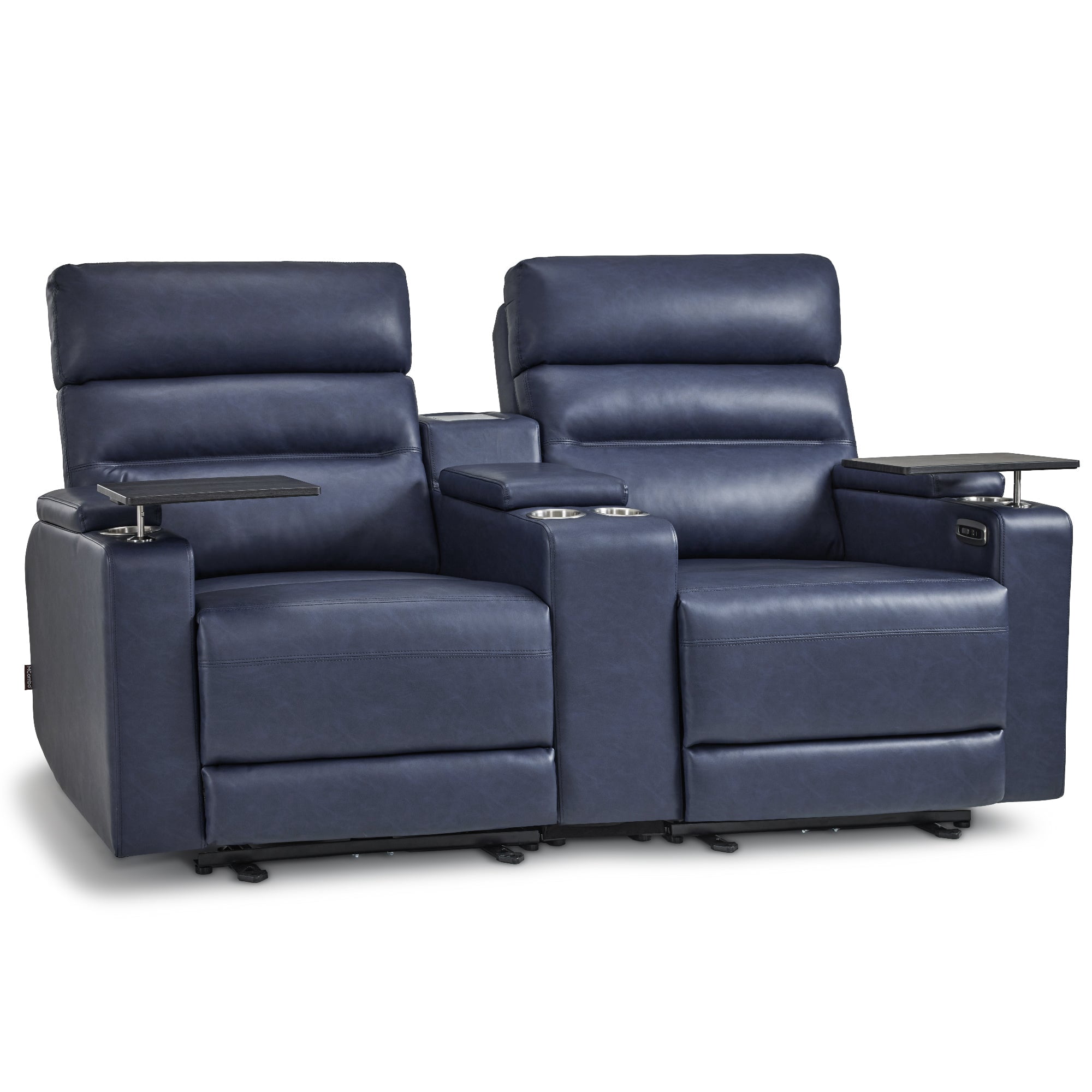 MCombo 73" Wall Hugger Power Loveseat Recliner with Console for Small Spaces, RV, 360° Swivel Tray Table, Armrest Storage, Navy Blue