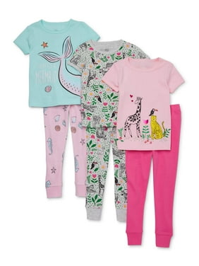 Wonder Nation Toddler Girl Snug Fit Cotton Short Sleeve Pajamas, 6pc Set
