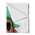 thumbnail image 2 of Dog Soft Flannel Fleece Blanket, Hipster Animal Wearing Straw Hat and Sunglasses Summer Sunbathing Puppy, Cozy Plush for Indoor and Outdoor Use, 60" x 80", Shamrock Green and Caramel, by Ambesonne, 2 of 5
