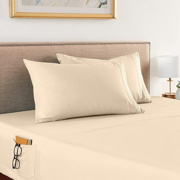 Elegant Comfort 1500 Series 4-Piece Smart Sheet Set with Side Storage Pockets, California King, Cream