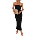 thumbnail image 1 of ZHAOCHENG Vestido tubo maxi ajustado de verano para mujer, acanalado, sin tirantes, con abertura lateral, largo, informal, elegante, para salir y fiesta, 1 of 3