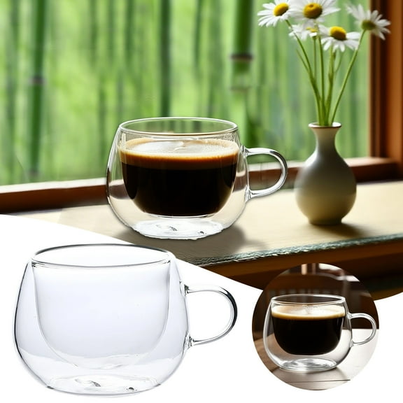 Double Wall Insulated Coffee Mug Glass Cup With Handle for Hot Beverages Drinking - Enjoy Your Drinks Safely and Comfortably