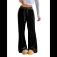 thumbnail image 3 of Pantalones de Terciopelo para Mujer con Cintura con Cordón y Pierna , Pantalones Casuales de Estar por Casa. Negro S, 3 of 10