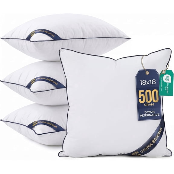 Utopia Bedding Premium Microfiber Decorative Pillows 4-Pack, 18x18 inches White, Throw pillow Inserts, Fluffy Cusion for Bed, Sofa & Couch