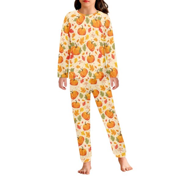 DISNIMO Thanksgiving Fall Pumpkin Pajamas for Kids Boys 3-4 Pajamas for Kids 2 Piece Pajama Set Girls Long Sleeve Pajama Set for Boys Loungewear Set for Kids Pjs Boys Sleepwear Pockets