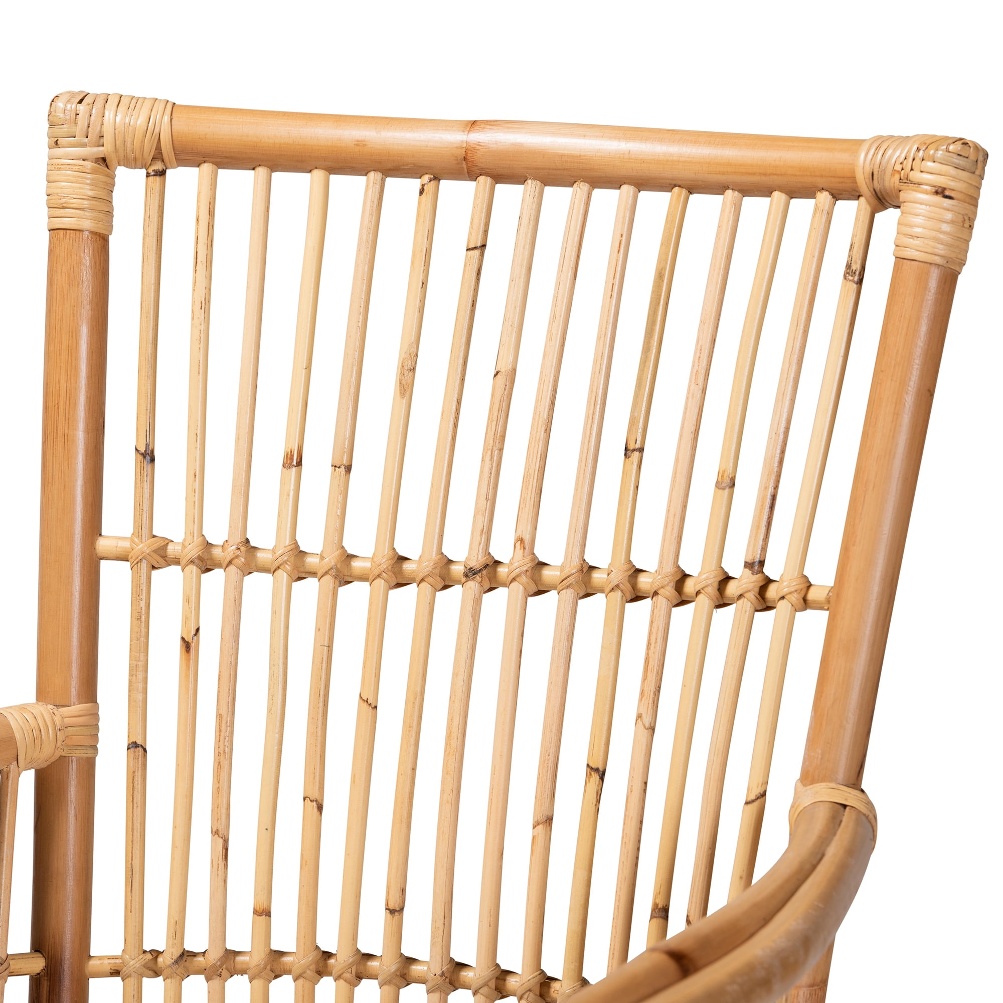bali & pari Rose Modern Bohemian White Fabric Upholstered and Natural Brown Rattan Armchair
