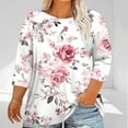 thumbnail image 2 of CYMMPU Tunic Tops 3/4 Sleeve Spring Tops Blouses for Women Dressy Casual Summer Fashion Shirts Round Neck Flower Pattern Loose Fit Plus Size Blouse White XXXXL, 2 of 5