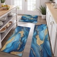 thumbnail image 2 of Blue White Gold Marble Pattern Kitchen Rugs Sets Of 3,Kitchen Runner Rugs Non Skid Washable,Decorative Kitchen Floor Mats for Kitchen,Sink,Laundry,17"x30"+ 17"x47" + 17"x59", 2 of 6