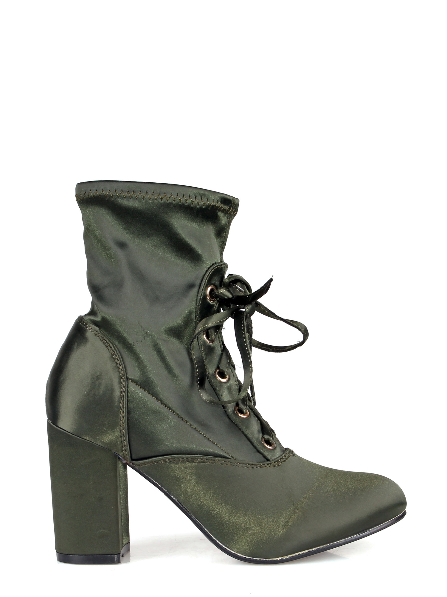 Nature Breeze Lace up Almond Toe Chunk Heel Women's Anke Boots in Olive - image 2 of 4