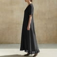 thumbnail image 5 of YuXingFu Boho Dresses for Women Maxi V-Neck Plus Size Womens Dress 1/4 Sleeve Solid Color Long Casual Summer Black S, 5 of 7