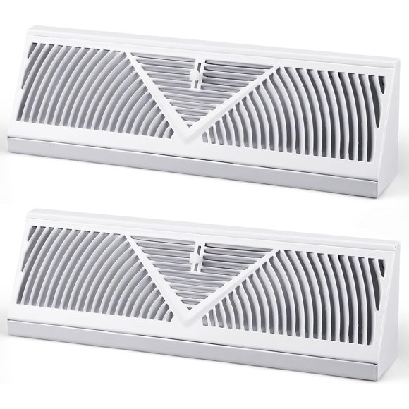 Yaocom 2 Pack Baseboard Register Vent 15 Inch Duct Opening Size Vent Covers for Home Floor Diffuser Wall Corner Baseboard Air Covers, Smooth Air Adjust Lever, Easy Install, White
