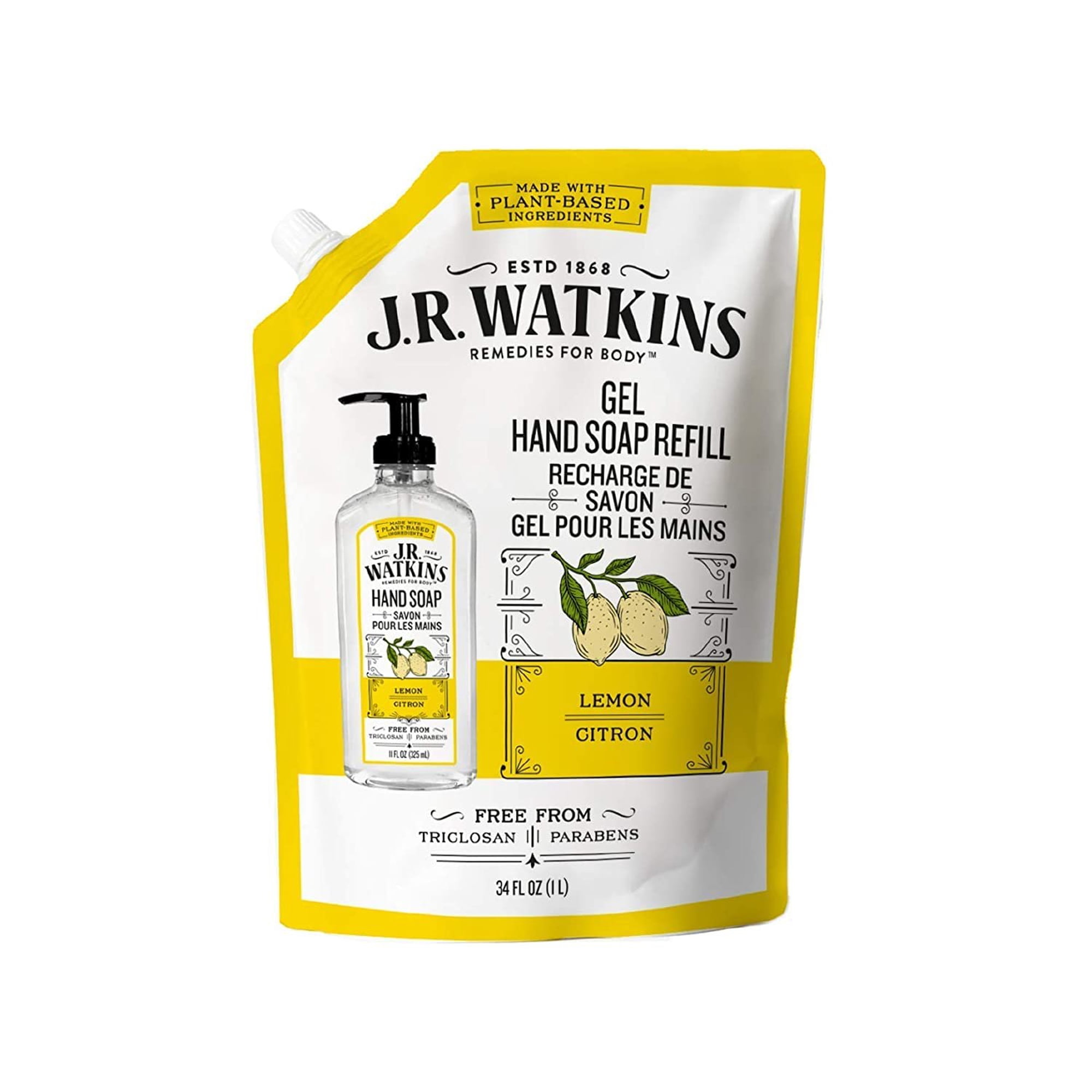 J.R. Watkins Liquid Hand Soap Lemon 34 oz Refill, Pack of 3