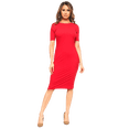thumbnail image 3 of YELETE Short Sleeve Crew Neck Midi Bodycon Dress, Crimson S, 3 of 4