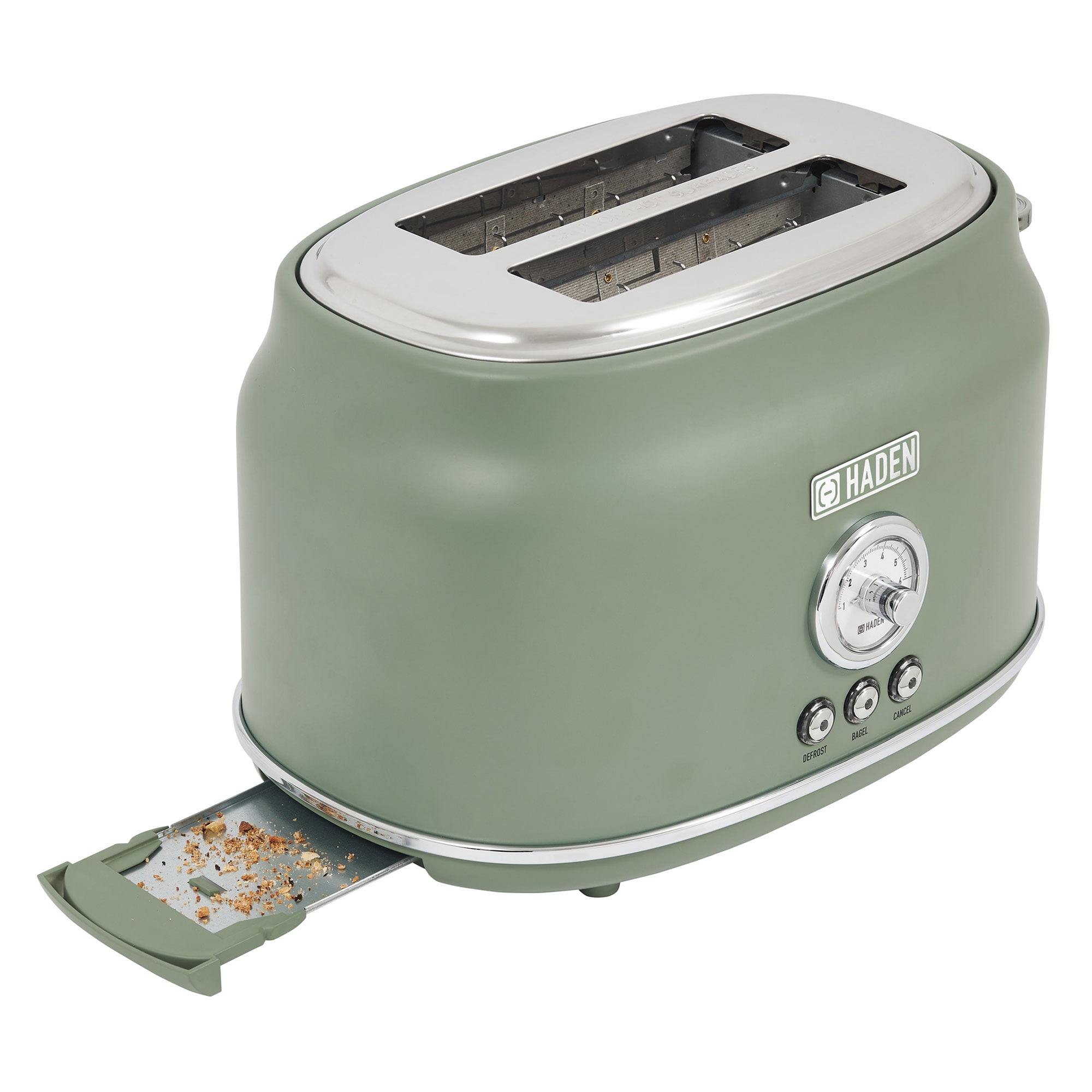 Open Box Haden Dorset 2 Slice Wide Slot Stainless Steel Toaster, Cedar Green/Chrome