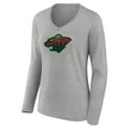 thumbnail image 2 of Women's Heather Gray Minnesota Wild Primary Logo Team Long Sleeve V-Neck T-Shirt, 2 of 3