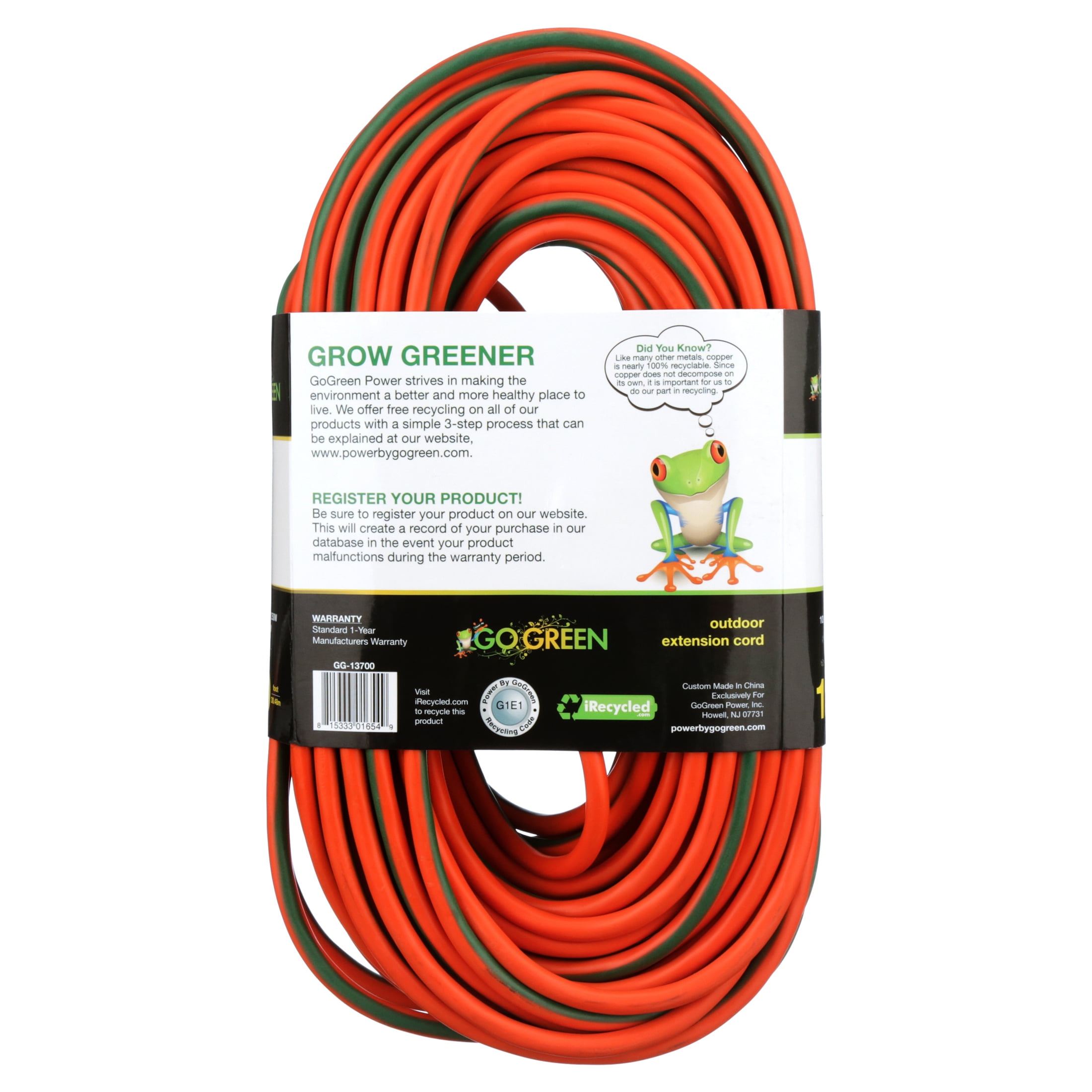 New Lighted End GoGreen Power GG-13700-16//3 100 SJTW Outdoor Extension Cord