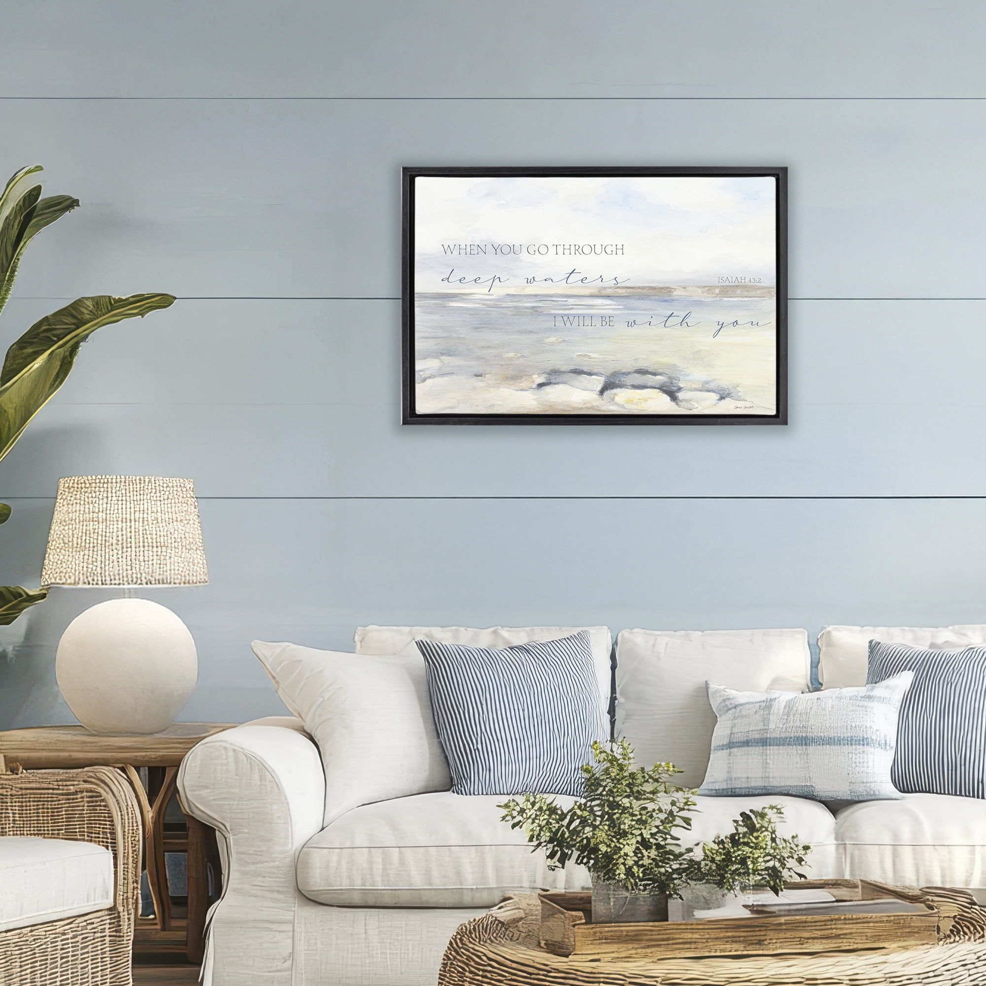 Stupell Industries Deep Waters Isaiah 43:2 Black Framed Floater Canvas Wall Art, design by Lanie Loreth