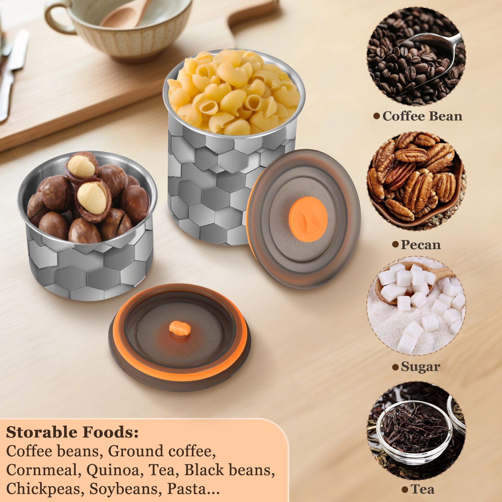 Geometric 3d Hexagon Honeycomb Airtight Coffee Bean Canister 30oz Food Storage Containers with Lids For Gournd, Tea, Sugar, Flour, Rice, Cereal, Candy Cookie Jar