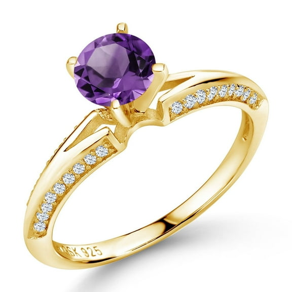 Gem Stone King 1.58 Ct Round Purple Amethyst 18K Yellow Gold Plated Sterling Silver Ring (Size 7) (Size 7)