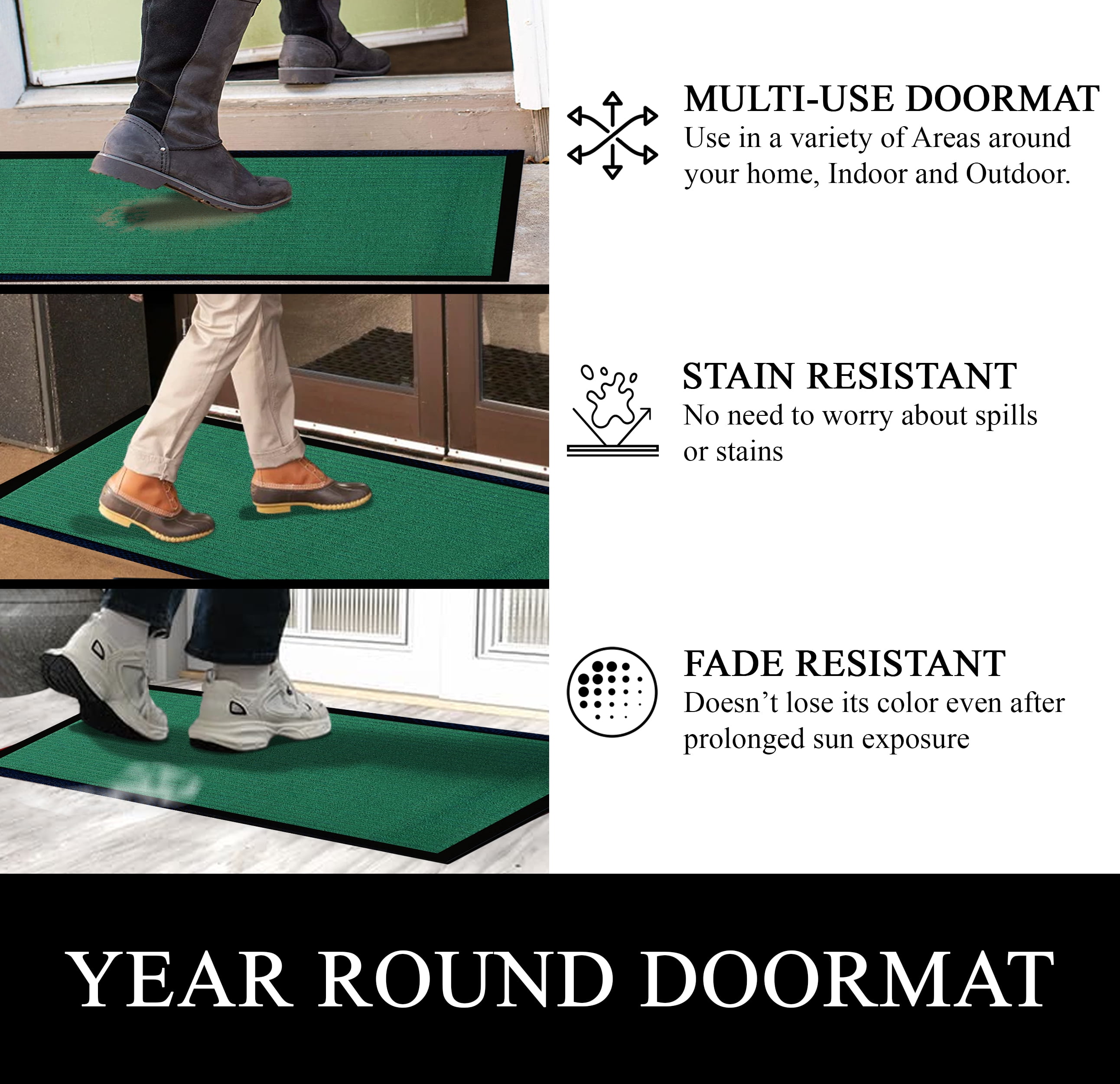 A1HC Indoor Outdoor Mat, Front and Back Entrance Welcome Mats, Large Front Door Patio Mats 47X71 Inches, Non-Slip Easy Clean Entrance Washable Large Size Doormats, Green