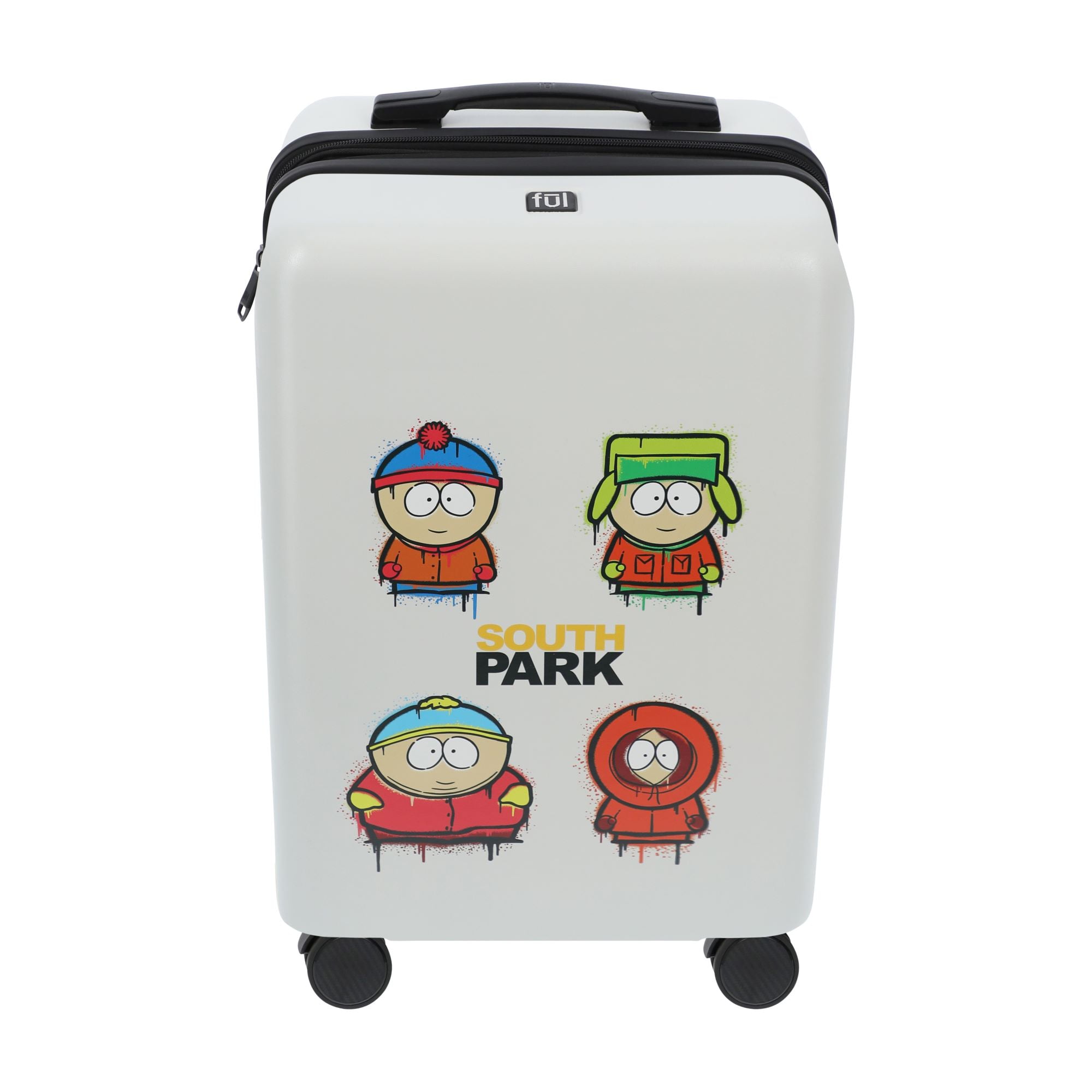 South Park 22.5 Inch Carry On Luggage, Stan, Kyle, Cartman and Kenny Hardshell Rolling Suitcase with Spinner Wheels, White