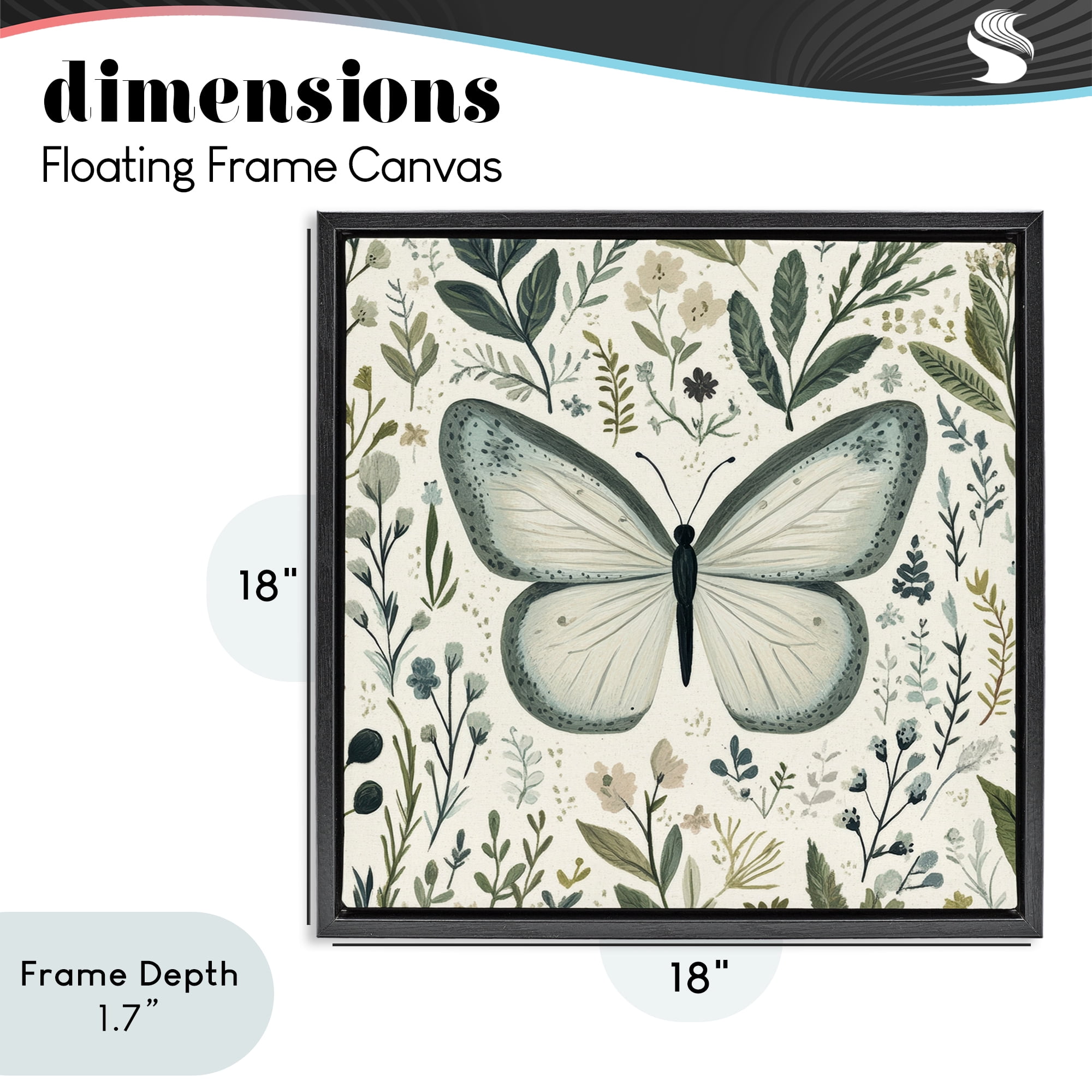 Stupell Industries Dusty Blue Butterfly Botanicals Black Framed Floater Canvas Wall Art, design by Petal Prints Design