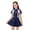 S10-Dark Blue, variant on 7-8 Years Girl Swimsuit Short Sleeve One Piece Swimwear Color Block Zipper Front Flared Skirt Upf50+ Beach Bathing Suit For Pool Retro Clothes Dark Blue
