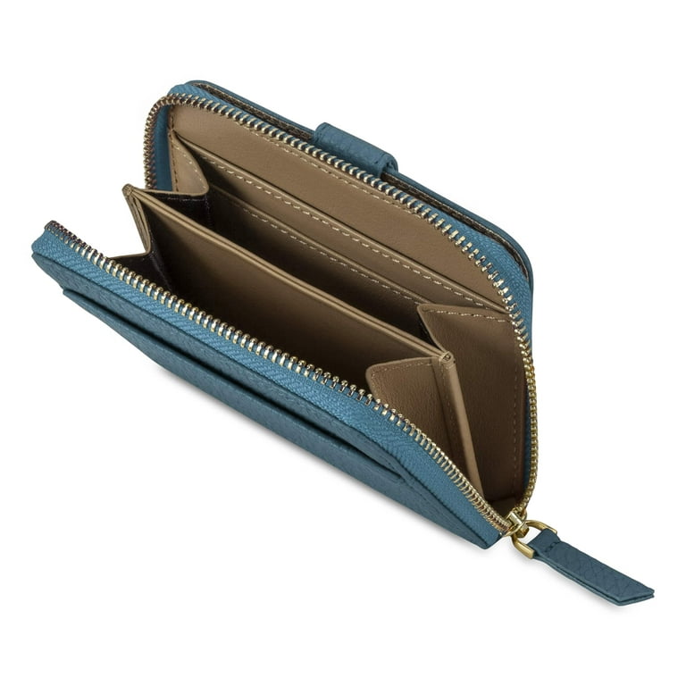 Vaultskin BELGRAVIA Zipper Slim Leather Wallet, Matt Turquoise